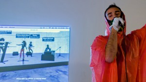 live music performance in London with avatar backup band projected on the gallery wall