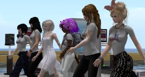 Avatars walking on treadmills in solidarity with campaign finance reformer Lawrence Lessig and the New Hampshire Rebellion