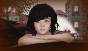 Avatar Alphabet: K is for Kids (being one again): Vanessa Blaylock (the younger) hanging from the handle of a gigantic easter basket at Easter Town in the virtual world of SL (second life)