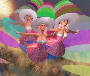 Avatar Alphabet: P is for Peggy Sue: Friday, Jami and Night all dressed as identical "Peggy Sue's" in Kai Heideman's mid-century nostalgia inspired explosion of color.