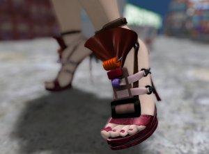 Closeup photo of Vanessa Blaylock's feet in high-heeled shoes