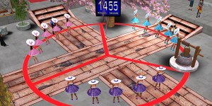 Frozen avatars in the courtyard at Chinese College, Monash University stand under a cherry tree and a countdown timer awaiting their "thaw"