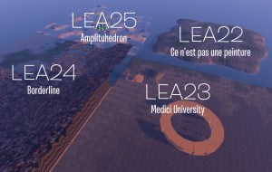 Aerial view of the 4 regions, LEA22, LEA23, LEA24, LEA25 in the virtual world Second LIfe.