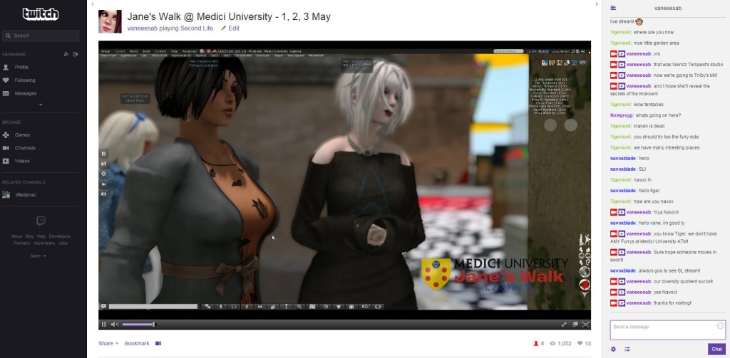 Calliope & Trilby in a video frame with a chat window around them.