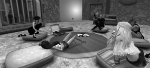 Black and white photo of avatars in a circle