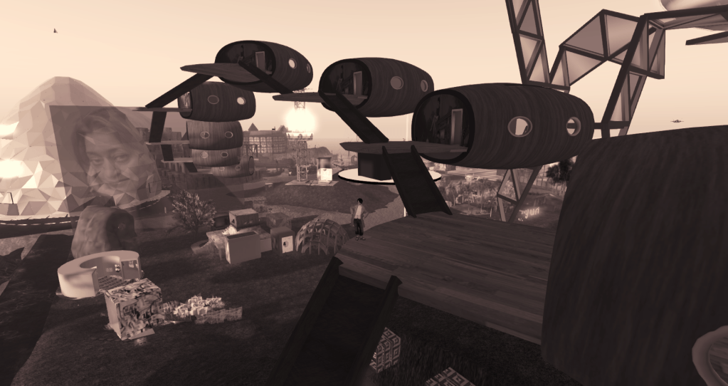 series of living pods in an arc through space