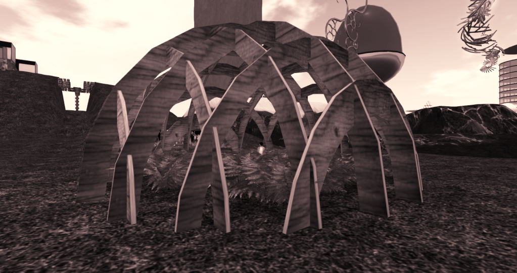an open air dome structure on the campus of Medici University's College of Avatar Architecture