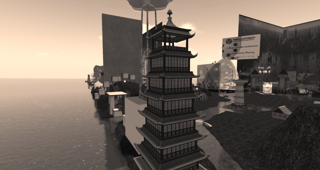 a pagoda sits on the north shore of the College of Avatar Architecture at LEA1