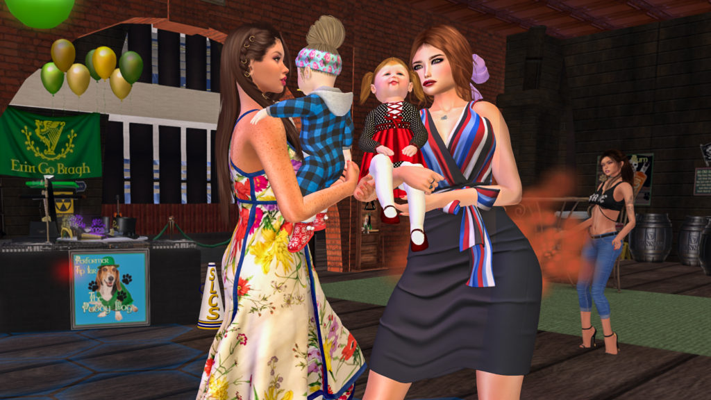 Aero Bigboots, Baby Andromeda, Joni Temple Shadow, and Baby Natalie at an SLCS party. 